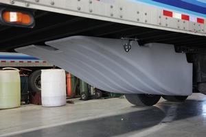 Trailers equipped with this front tray fairing and other BMI Corp. SmartTruck UnderTray components can achieve between 7 and 12 percent improvements in fuel mileage. (Photo courtesy of BMI SmartTruck)