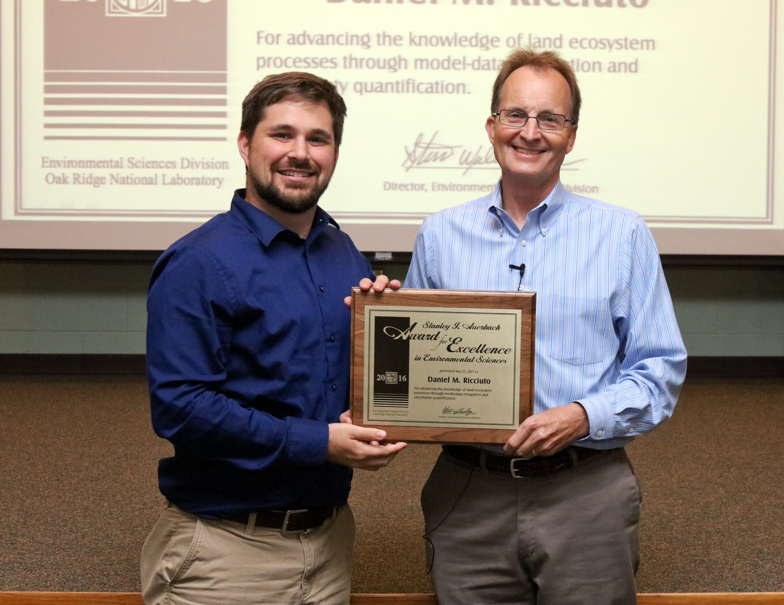 Daniel Ricciuto receives the 2016 Environmental Science Division Stanley I. Auerbach Award