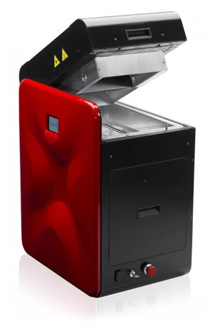 A red and black box with the top open