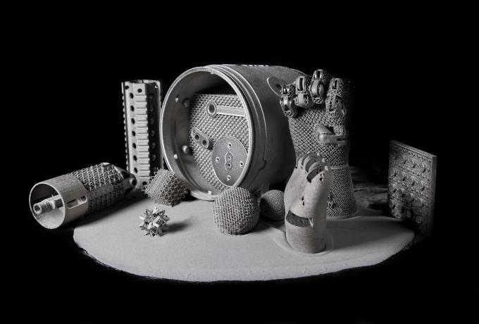 Several items produced using electron-beam additive manufacturing.