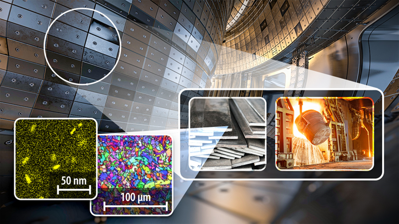 Composite image showing metal panels, microscopy views of material structures, stacked metal sheets and molten metal pouring in a manufacturing facility.