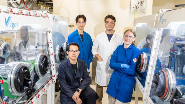 Wenda Wu, Chanho Kim, Guang Yang and Ella Williams pose in the Sulfide/Sulfur Translational Advanced Research Laboratory at Oak Ridge National Laboratory.