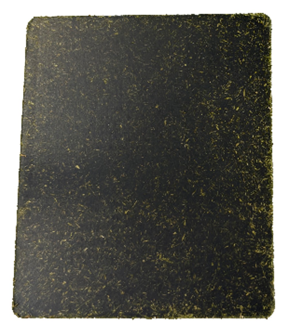 Dark rectangular composite panel made from wastewater algae and agricultural residues.
